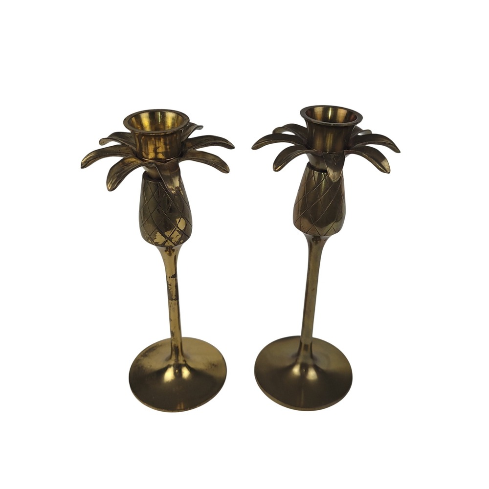 Vintage Hampton Brass Pineapple Candlestick Holders Set of 2 Made in India 7.25"